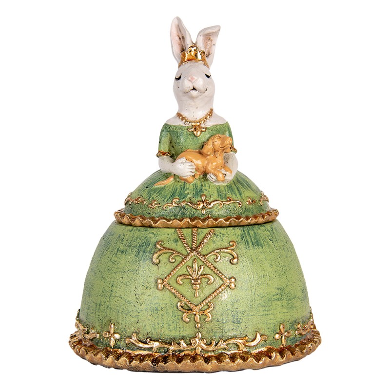 Clayre & Eef Scatola dei gioielli Coniglio 18x15x24 cm Beige Verde Plastica