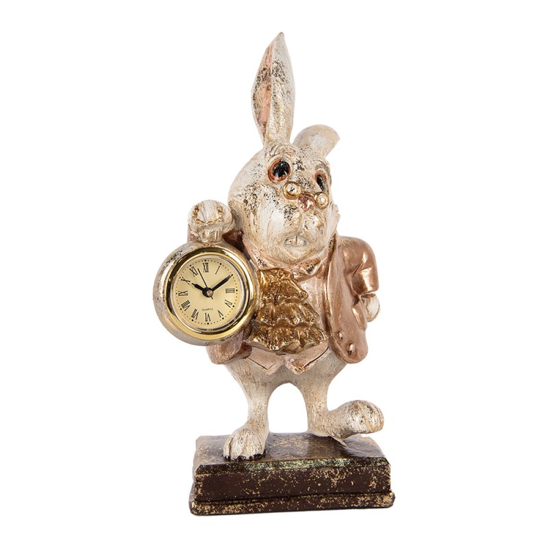 Clayre & Eef Decoratie Beeld Konijn 13x13x26 cm Beige Kunststof Klok