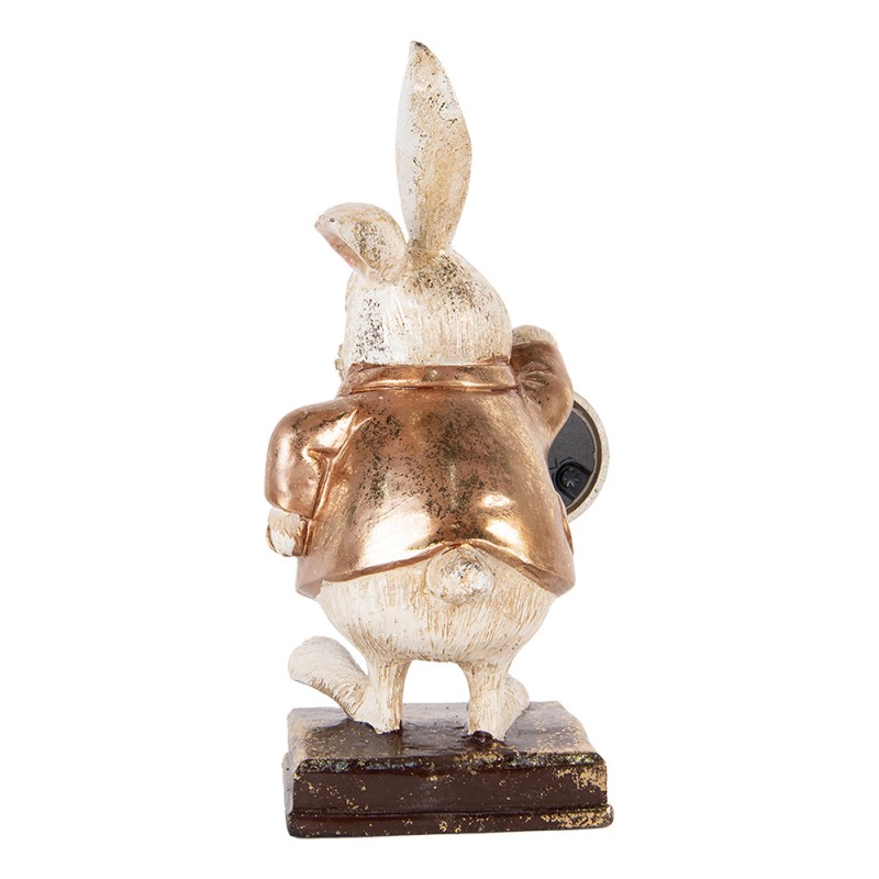 Clayre & Eef Decoratie Beeld Konijn 13x13x26 cm Beige Kunststof Klok