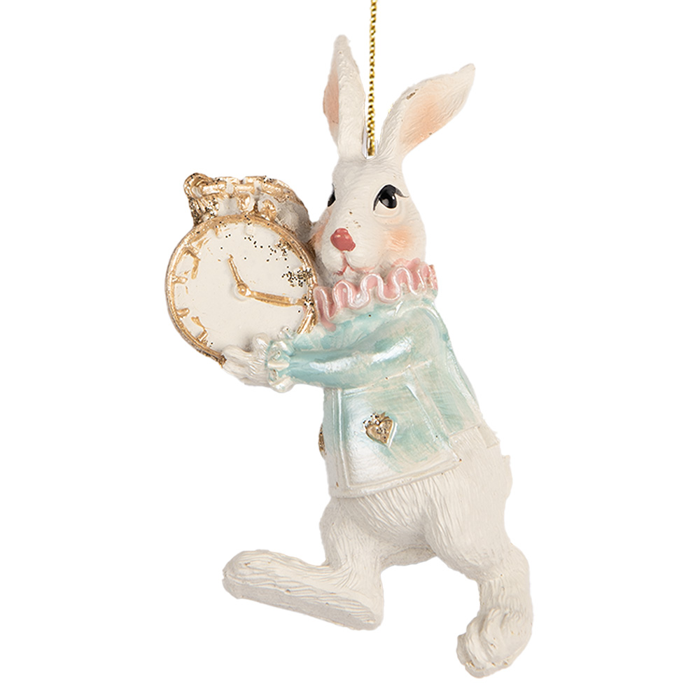 Clayre&Eef Paashanger Konijn 5x3x9 cm Wit Kunststof afbeelding