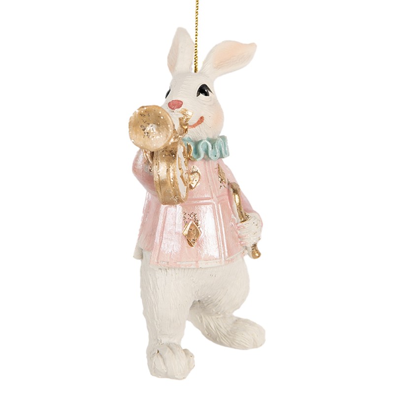 Clayre & Eef Pendentif de Pâques Lapin 5x3x8 cm Blanc Plastique