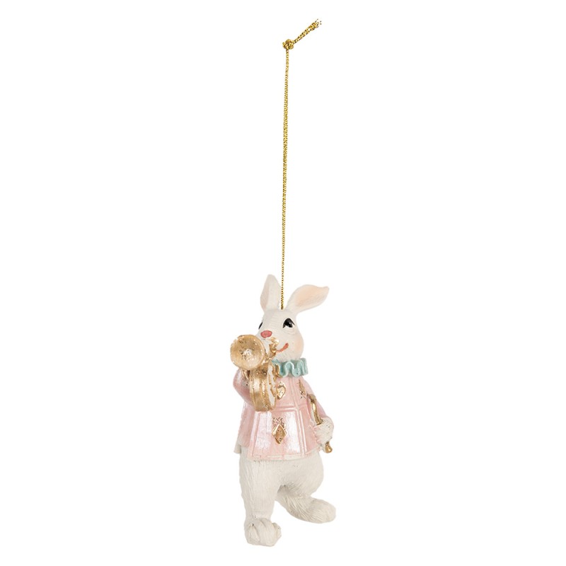 Clayre & Eef Pendentif de Pâques Lapin 5x3x8 cm Blanc Plastique