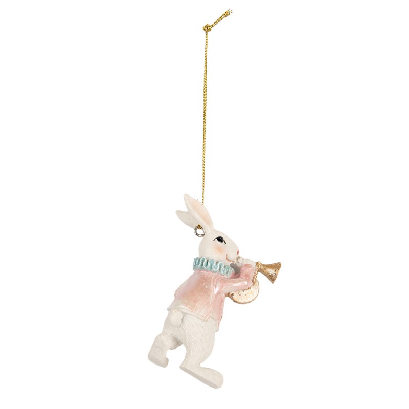Clayre & Eef Pendentif de Pâques Lapin 5x3x8 cm Blanc Plastique