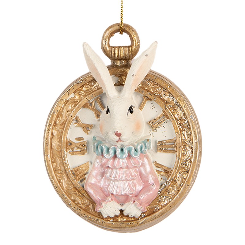 Clayre & Eef Pendentif de Pâques Lapin 6x3x7 cm Blanc Plastique