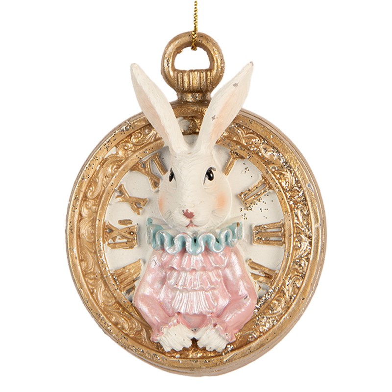 Clayre & Eef Pendentif de Pâques Lapin 6x3x7 cm Blanc Plastique