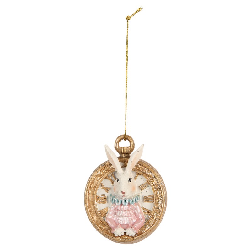 Clayre & Eef Pendentif de Pâques Lapin 6x3x7 cm Blanc Plastique