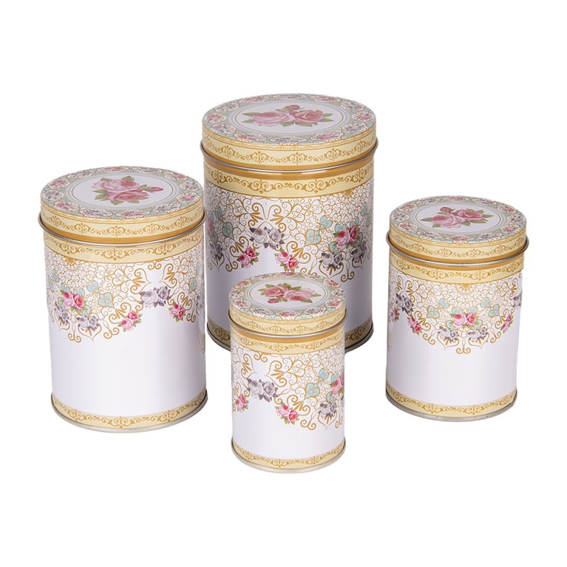 Clayre & Eef Boîte de rangement Set de 4 Ø 11 /Ø 9 /Ø 8 /Ø 6 cm Blanc