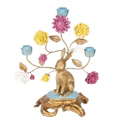 Clayre & Eef Candle holder 30x16x37 cm Gold colored Plastic Rabbit Flowers