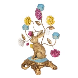 Clayre & Eef Candle holder 30x16x37 cm Gold colored Plastic Rabbit Flowers