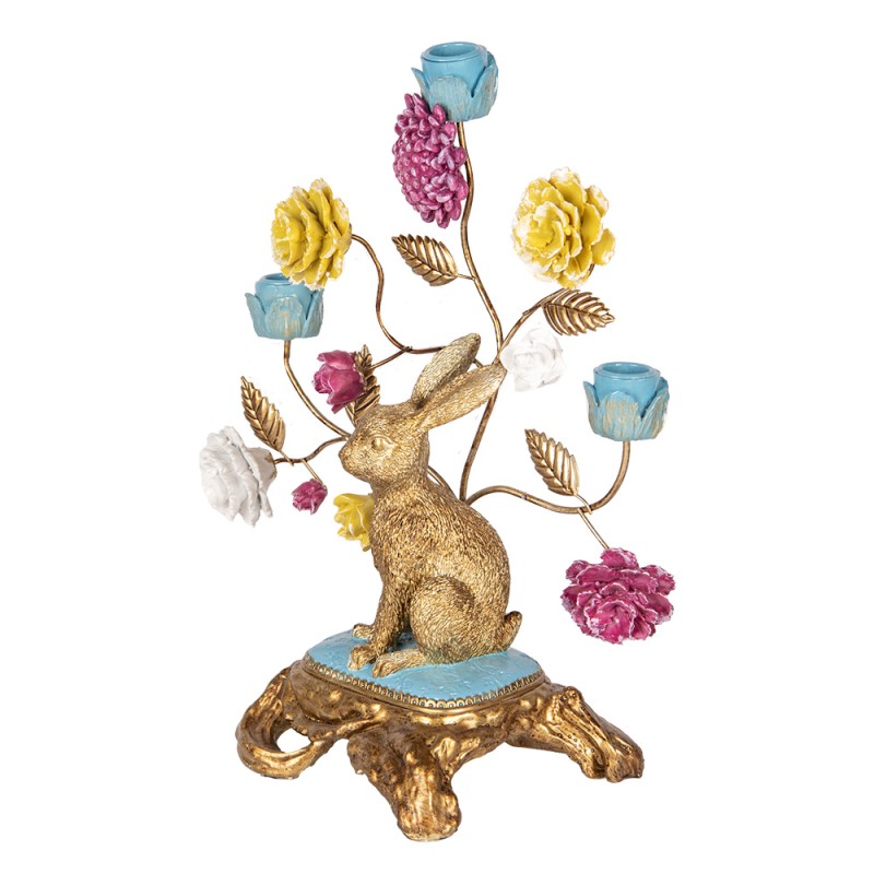 Clayre & Eef Candle holder 30x16x37 cm Gold colored Plastic Rabbit Flowers
