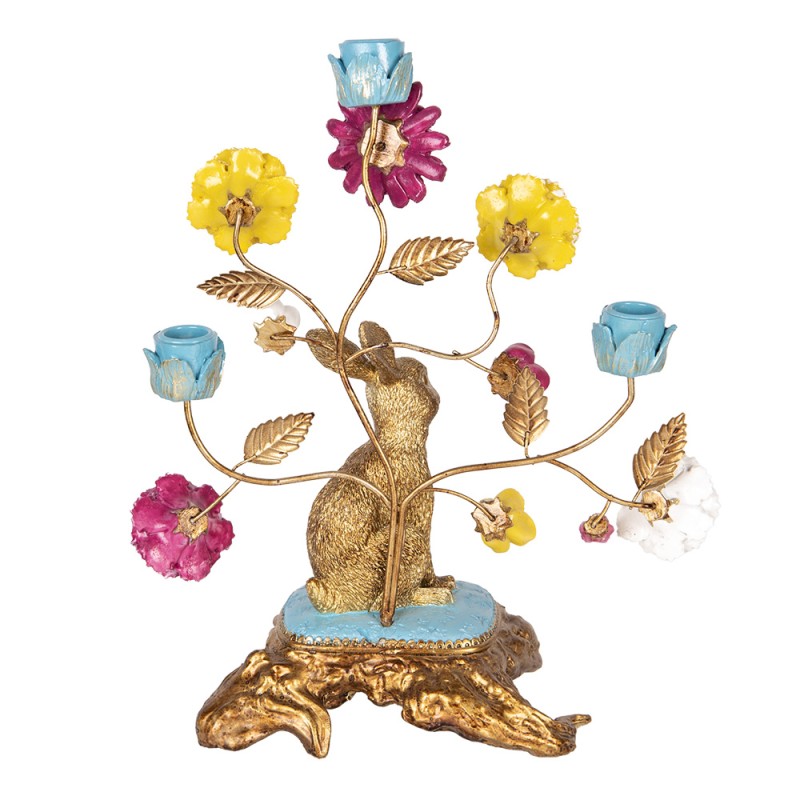 Clayre & Eef Candle holder 30x16x37 cm Gold colored Plastic Rabbit Flowers