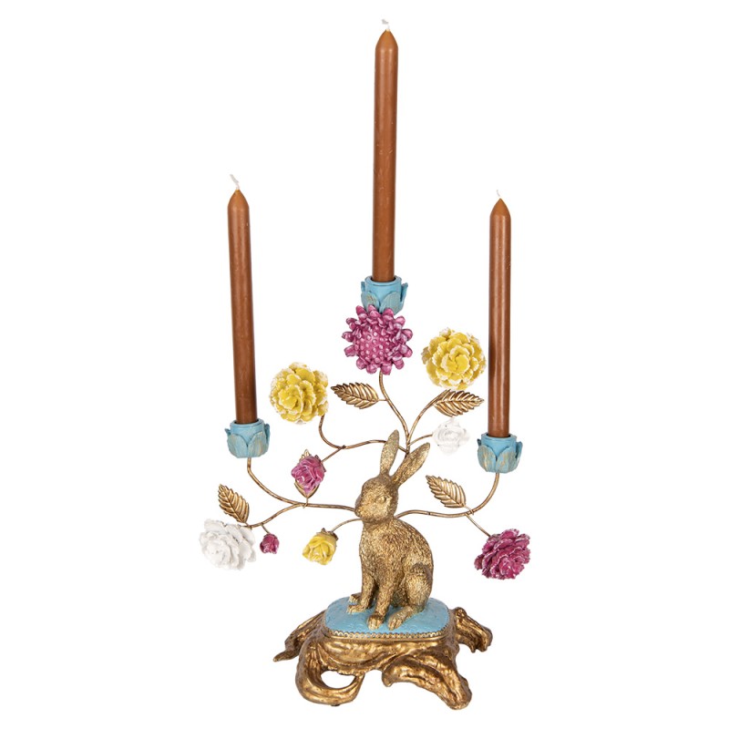 Clayre & Eef Candle holder 30x16x37 cm Gold colored Plastic Rabbit Flowers