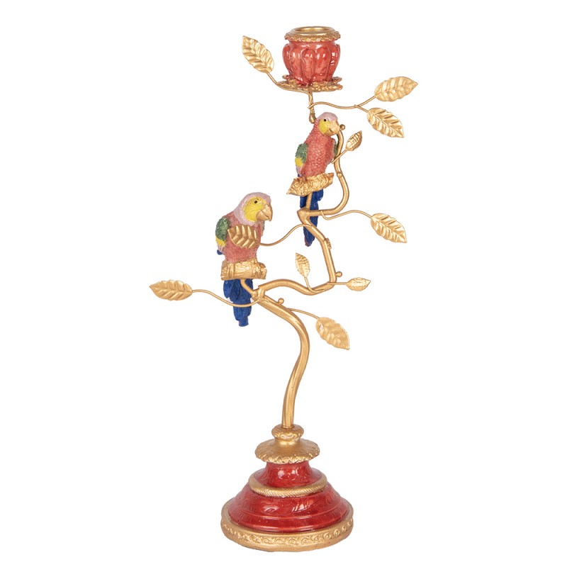 Clayre & Eef Candelabro 17x9x33 cm Rosso Plastica Pappagalli