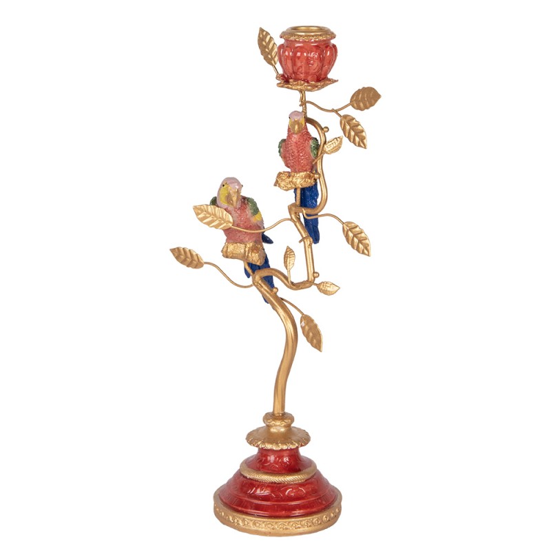 Clayre & Eef Candelabro 17x9x33 cm Rosso Plastica Pappagalli
