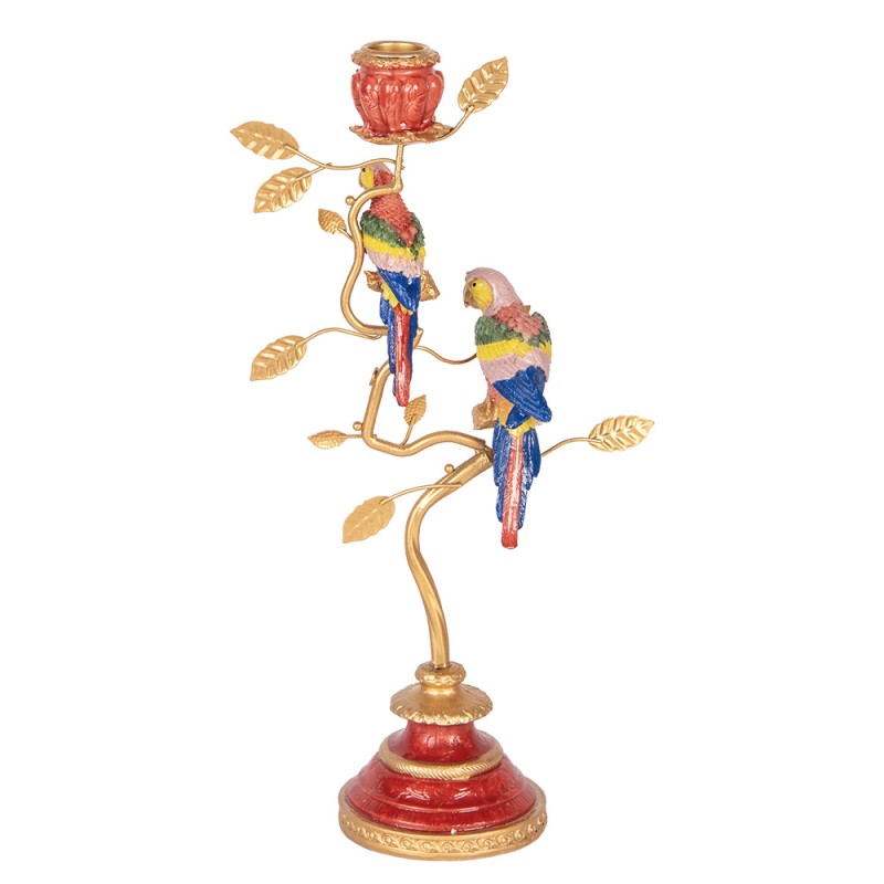 Clayre & Eef Candelabro 17x9x33 cm Rosso Plastica Pappagalli