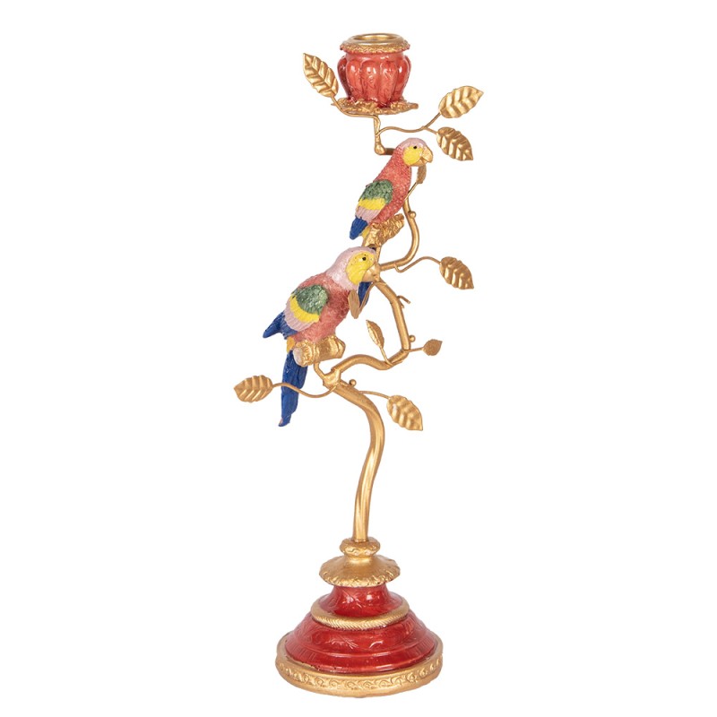 Clayre & Eef Candelabro 17x9x33 cm Rosso Plastica Pappagalli