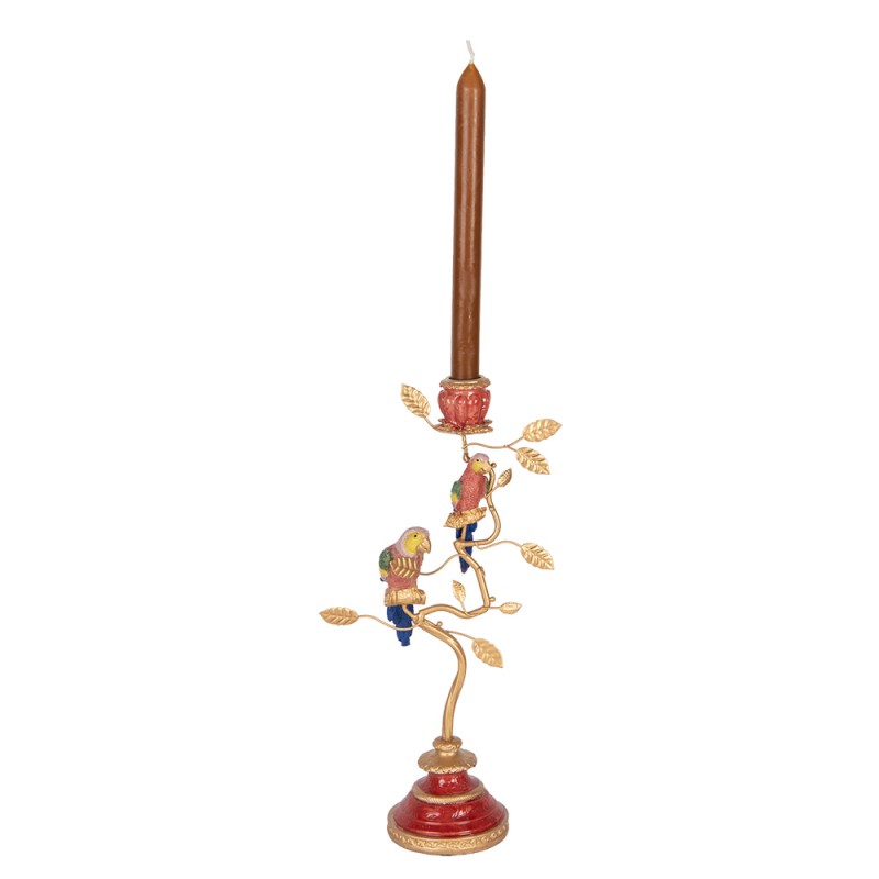 Clayre & Eef Candelabro 17x9x33 cm Rosso Plastica Pappagalli