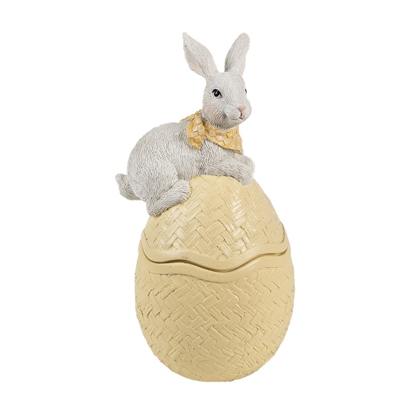 Clayre & Eef Decorative Bowl Egg 11x10x20 cm Yellow White Plastic Rabbit