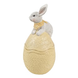 Clayre & Eef Decorative Bowl Egg 11x10x20 cm Yellow White Plastic Rabbit