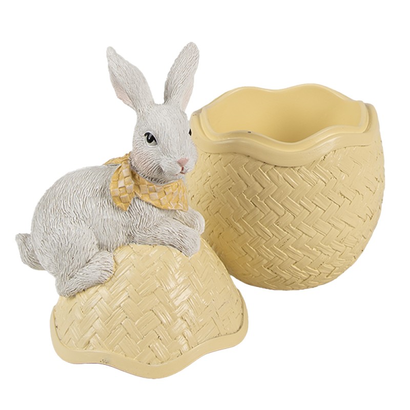 Clayre & Eef Decorative Bowl Egg 11x10x20 cm Yellow White Plastic Rabbit