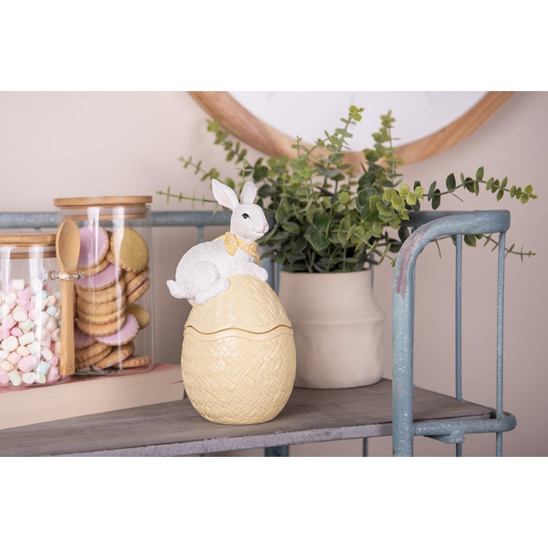 Clayre & Eef Decorative Bowl Egg 11x10x20 cm Yellow White Plastic Rabbit