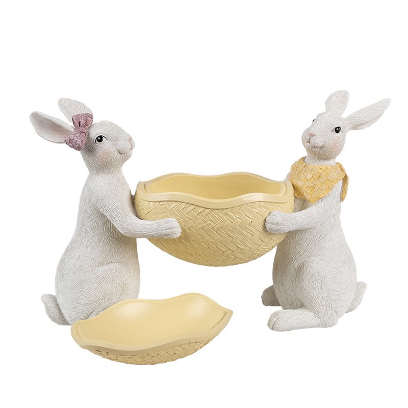 Clayre & Eef Dekoration Schale Ei 29x10x18 cm Weiß Gelb Kunststoff Kaninchen