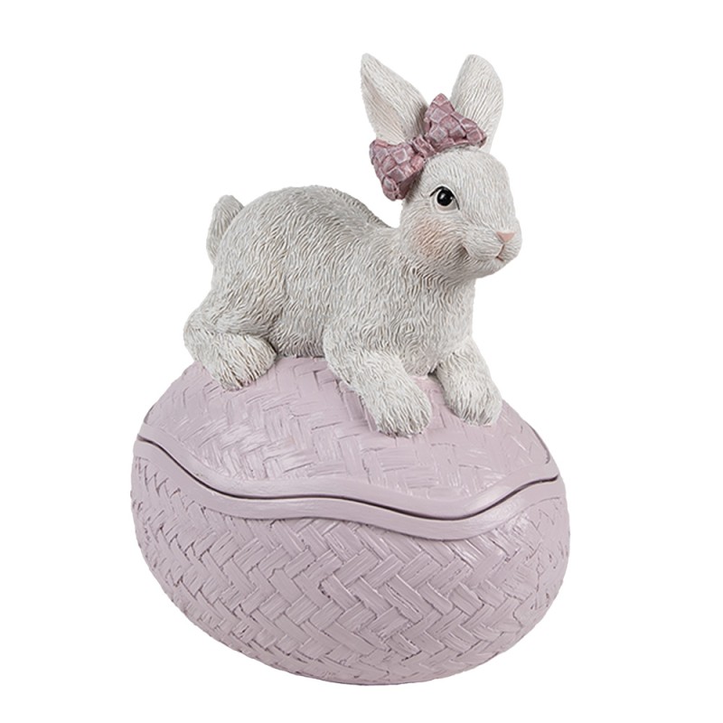 Clayre & Eef Scodella decorativa Uovo 9x13x16 cm Rosa Bianco Plastica Coniglio