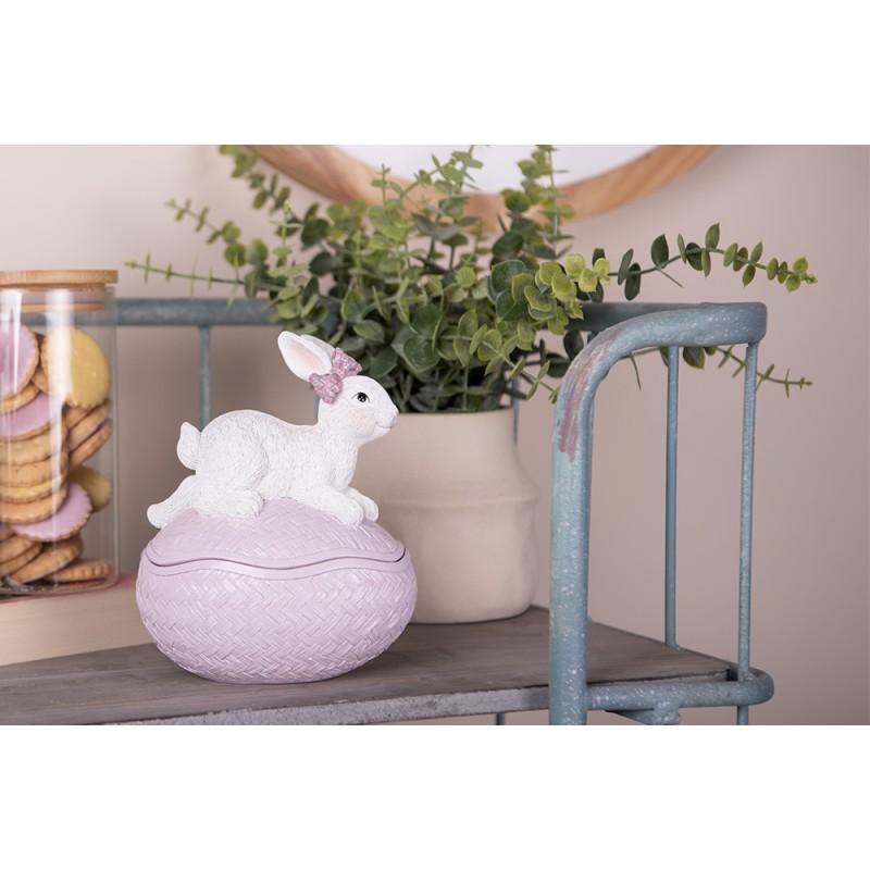 Clayre & Eef Scodella decorativa Uovo 9x13x16 cm Rosa Bianco Plastica Coniglio