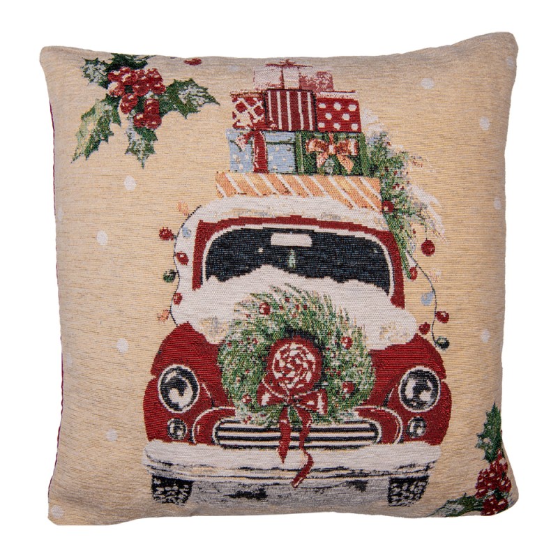 Clayre & Eef Cushion Cover 44x44 cm Beige Polyester Cotton Square Christmas