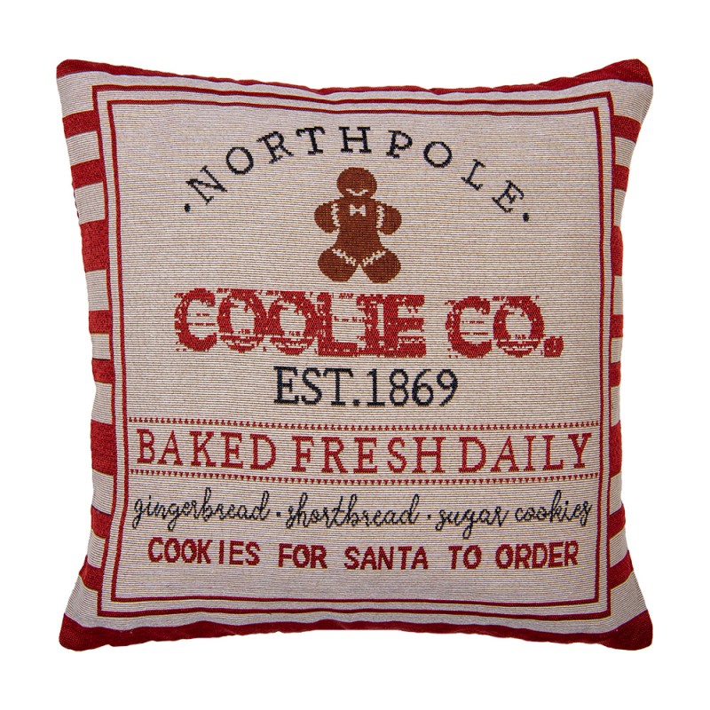 Clayre & Eef Cushion Cover 44x44 cm Beige Red Polyester Cotton Square Christmas