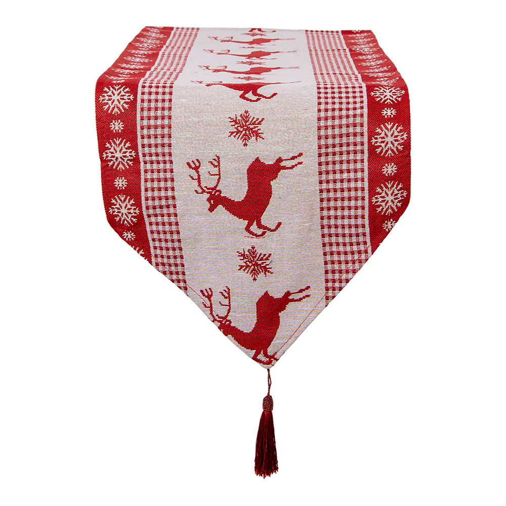 Clayre&Eef Tafelloper Kerst 33x180 cm Rood Polyester afbeelding