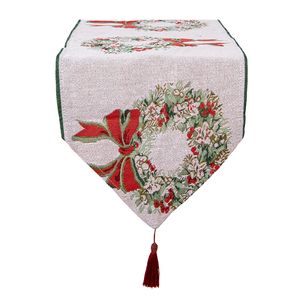 Clayre&Eef Tafelloper Kerst 33x180 cm Beige Polyester afbeelding