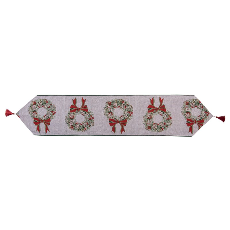Clayre & Eef Chemin de table de Noël 33x180 cm Beige Polyester Coton