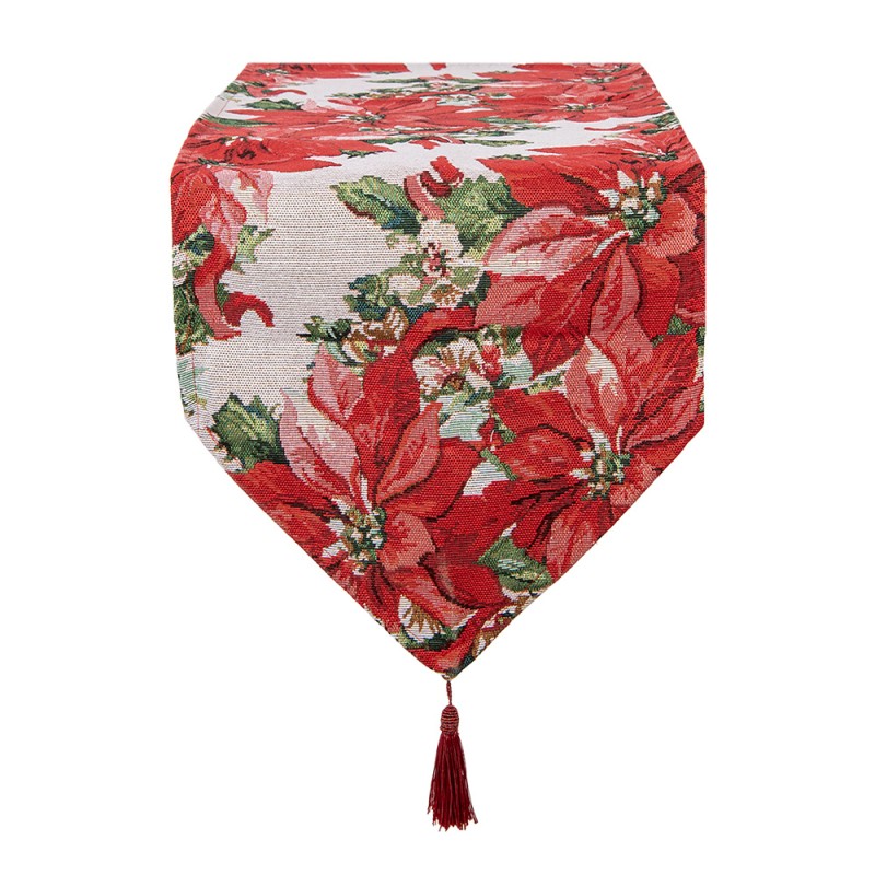 Clayre & Eef Weihnachtlicher Tischläufer 33x180 cm Rot Polyester BaumWolle