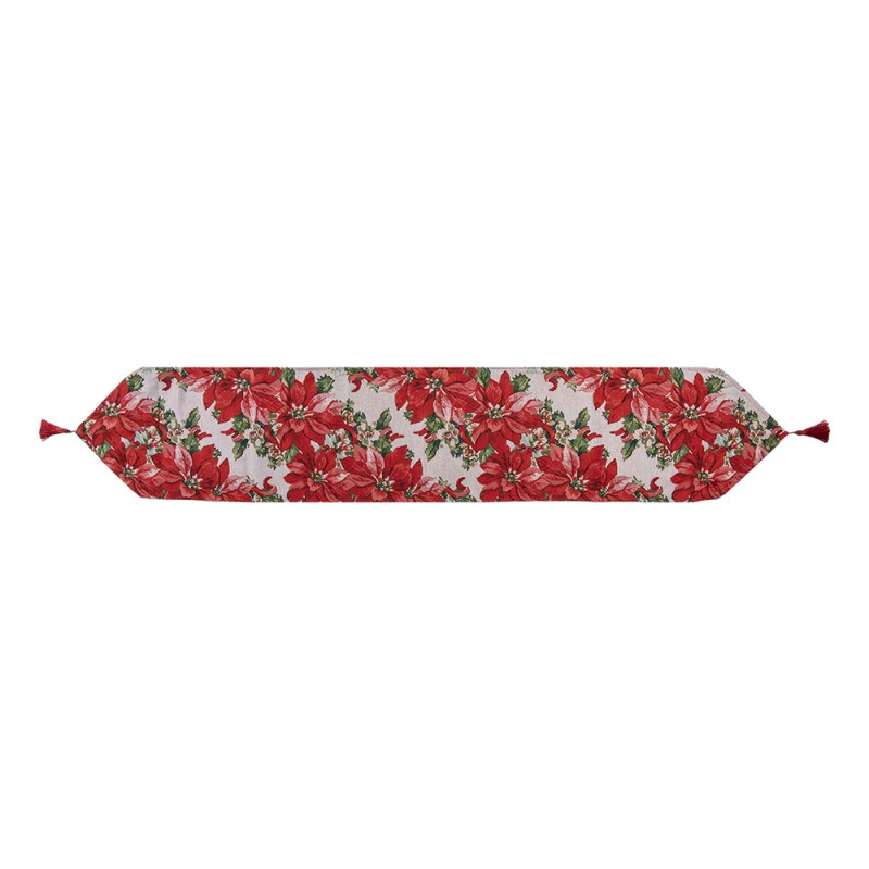 Clayre & Eef Weihnachtlicher Tischläufer 33x180 cm Rot Polyester BaumWolle