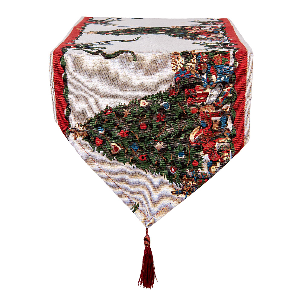Clayre&Eef Tafelloper Kerst 33x180 cm Beige Polyester afbeelding