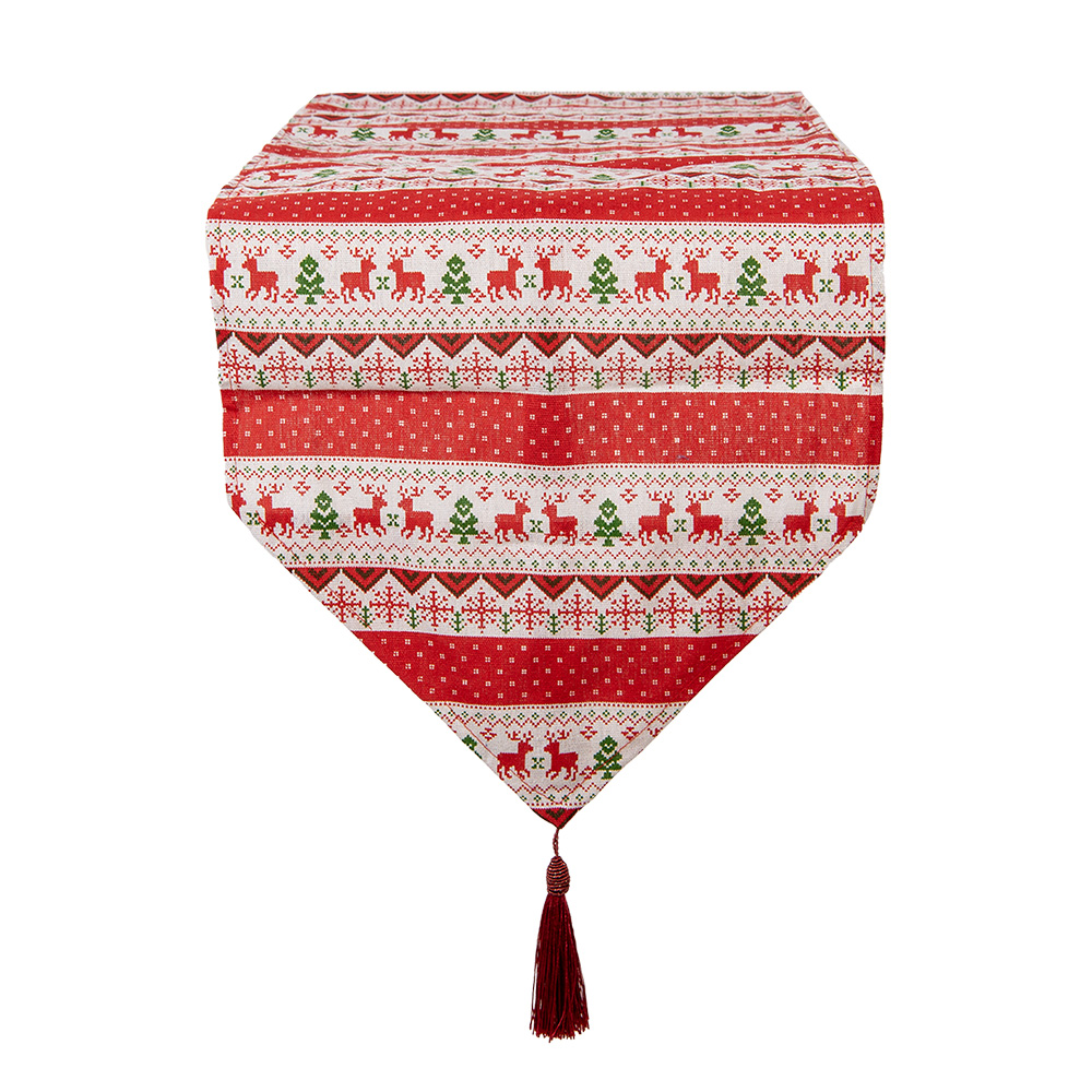Clayre&Eef Tafelloper Kerst 33x180 cm Rood Polyester afbeelding