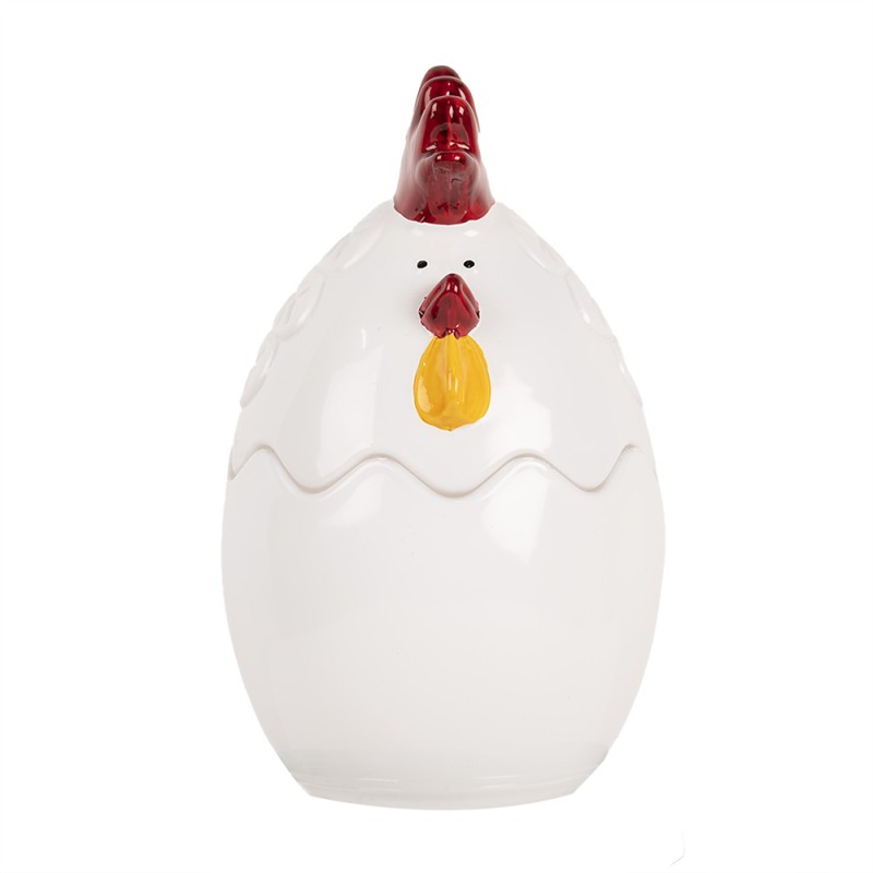 Clayre & Eef Barattolo di vetro Pollo Ø 8x14 cm Bianco Vetro