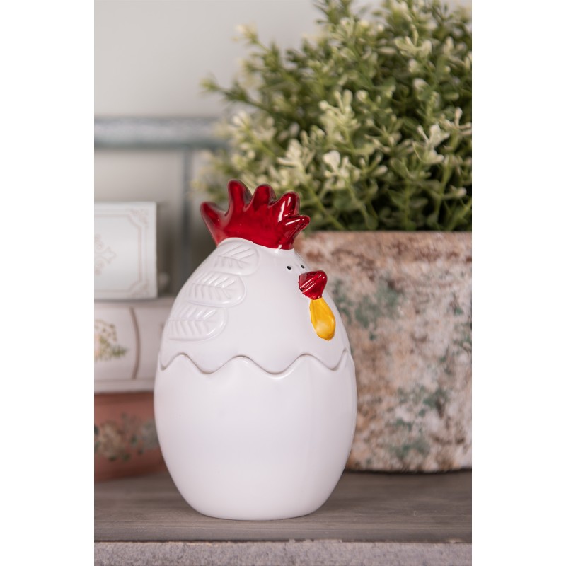 Clayre & Eef Barattolo di vetro Pollo Ø 8x14 cm Bianco Vetro