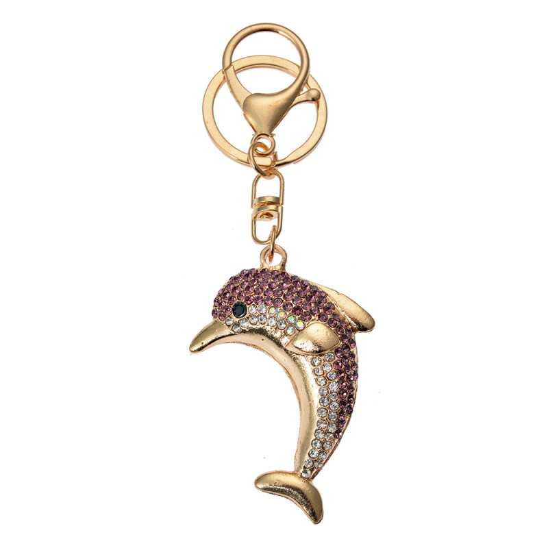 Clayre & Eef Portachiavi Delfino 4x2x6 cm Color oro Rosa Metallo