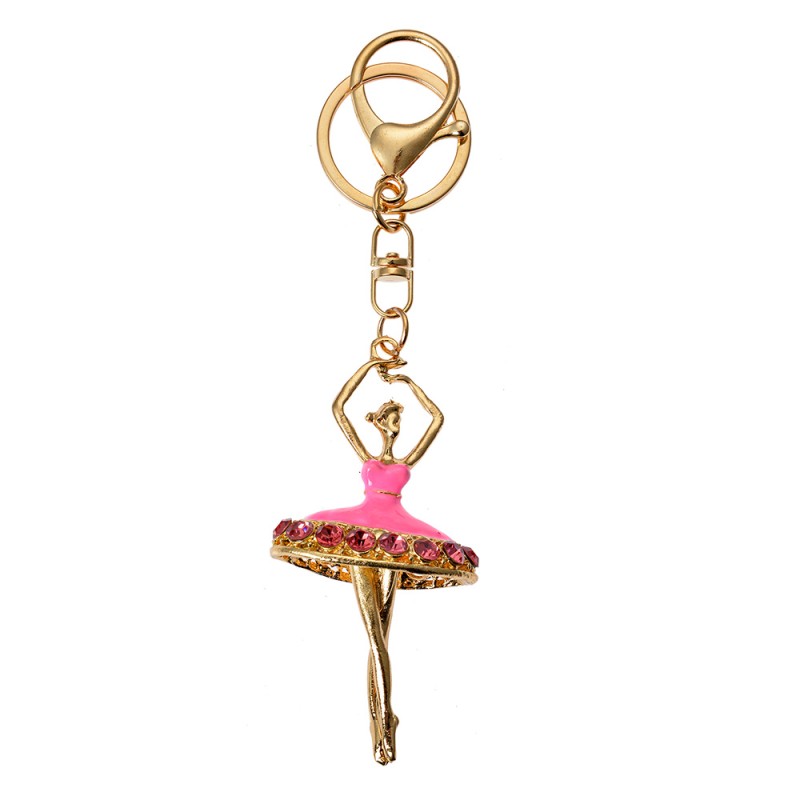 Clayre & Eef Keychain Ballerina 4x2x8 cm Gold colored Pink Metal