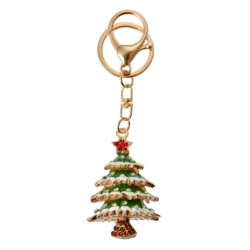 Clayre & Eef Sleutelhanger Kerstboom 4x3x6 cm Goudkleurig Metaal