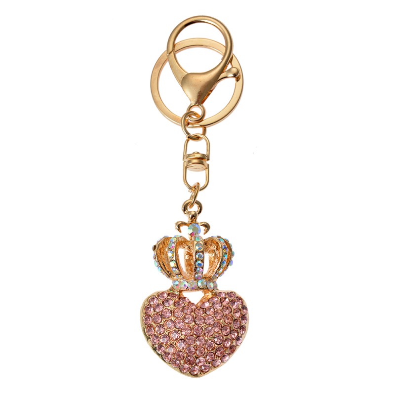 Clayre & Eef Keychain Heart 3x2x5 cm Gold colored Pink Metal