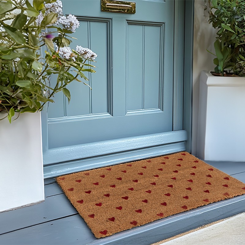 Clayre & Eef Zerbino 60x40 cm Marrone Fibra di cocco in PVC Cuoricini