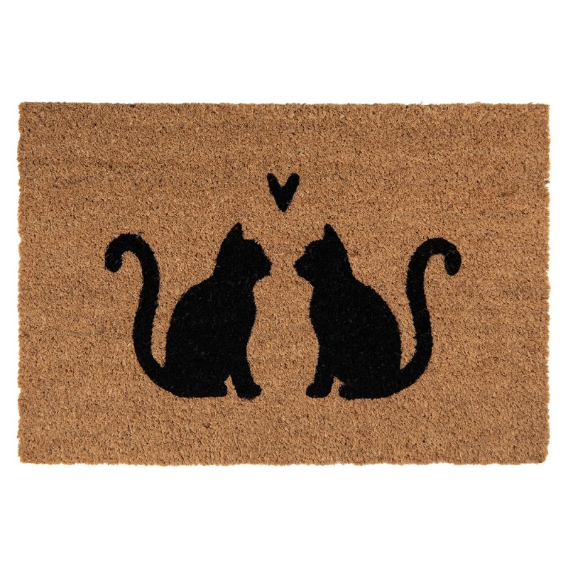 Clayre & Eef Paillasson 60x40 cm Marron Fibre de coco PVC Chats