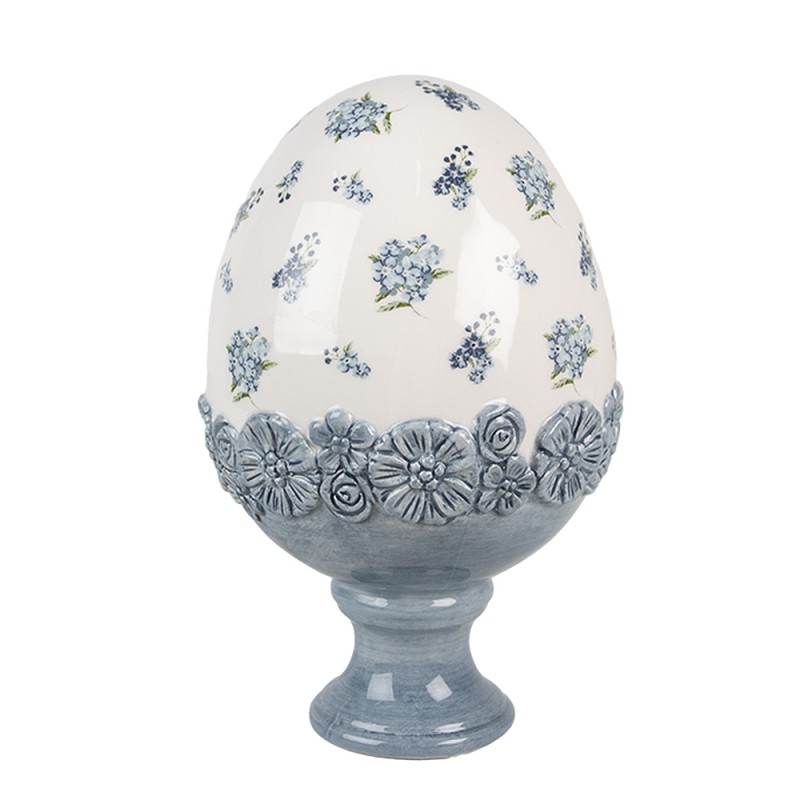 Clayre & Eef Decorative Figurine Egg Ø 12x19 cm White Blue Ceramic