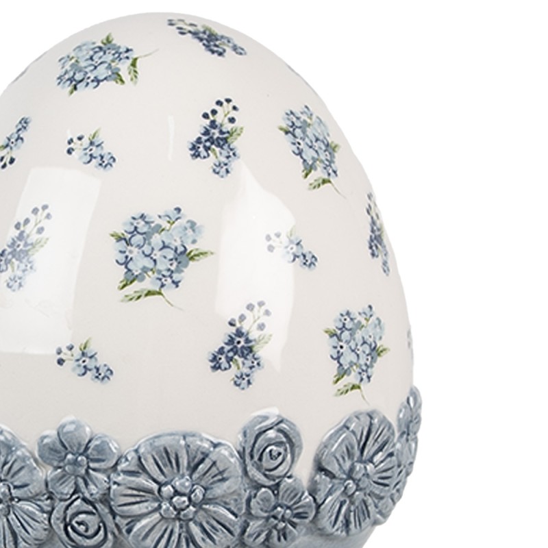 Clayre & Eef Decorative Figurine Egg Ø 12x19 cm White Blue Ceramic
