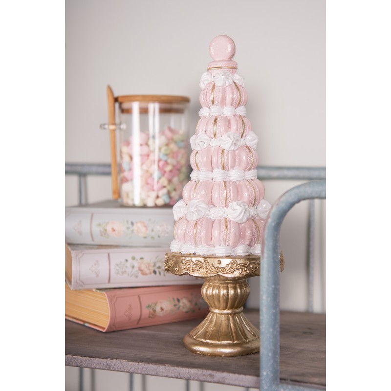 Clayre & Eef Decoratie Beeld Taart Ø 12x30 cm Roze Kunststof Macarons
