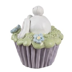 Clayre & Eef Dekorationsfigur Kaninchen Ø 11x12 cm Weiß Violett Kunststoff
