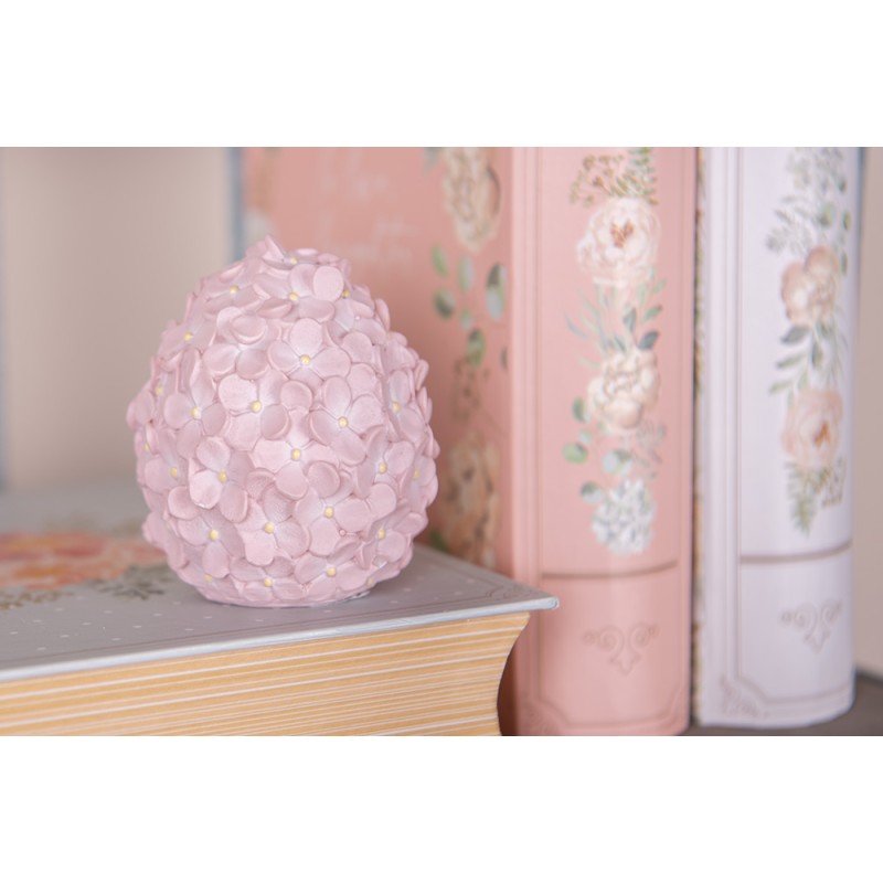 Clayre & Eef Statuetta decorativa Uovo Ø 6x7 cm Rosa Plastica Fiori